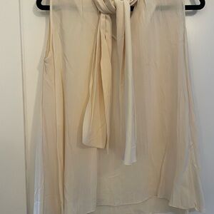 Elegant Cream Sleeveless Blouse with Bow Tie